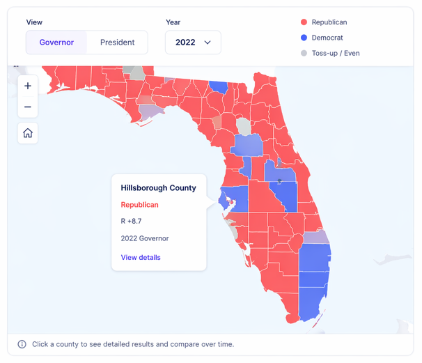Florida political map showing county-level results